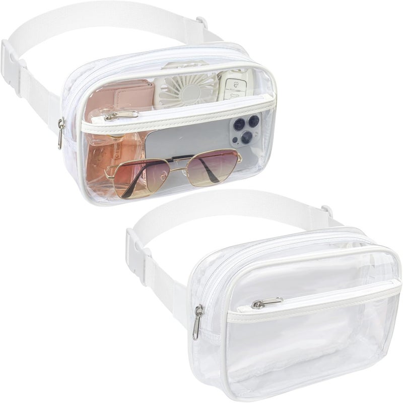 Packism Clear Fanny Pack Stadium Approved - 2 Pack Clear Belt Bag for Women Men Plus Size Transparent Waist Bag Crossbody with Adjustable Strap for Concerts, Sporting Events - White - Image 1